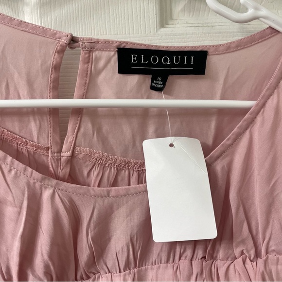 Eloquii women’s pink shirred cinched waist puff sleeve feminine blouse - Picture 4 of 7